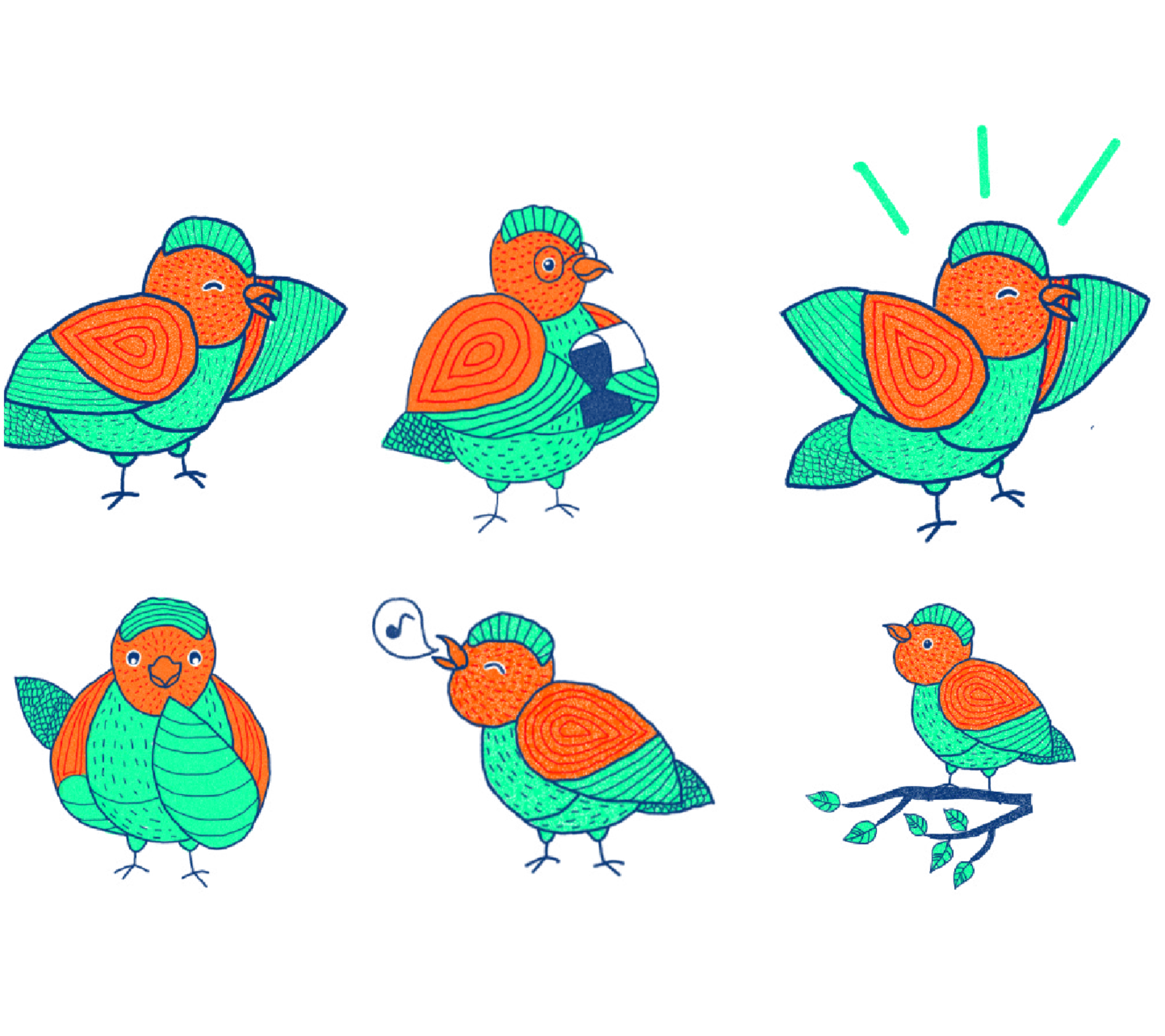 Plusieurs illustrations de la mascotte de l'application